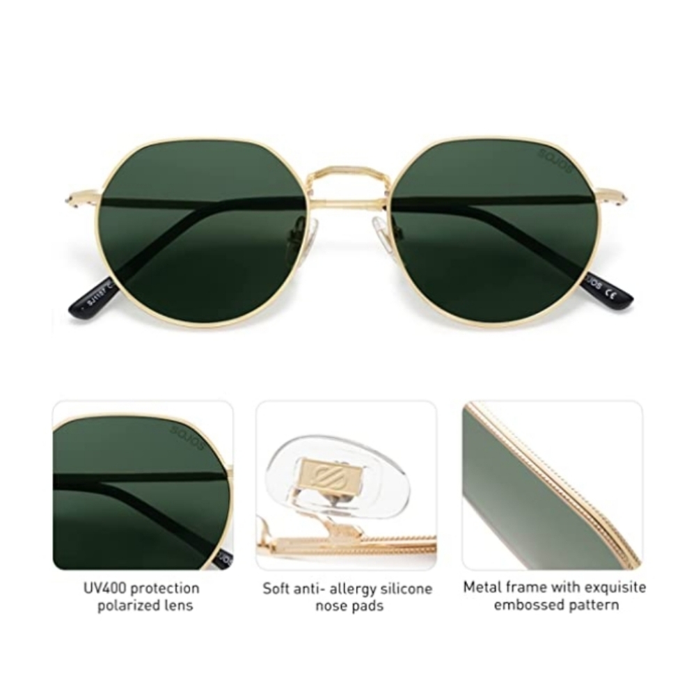 New Green Round Polygon Polarized Sunglasses for Women Men Retro Classi - Picture 3 of 4